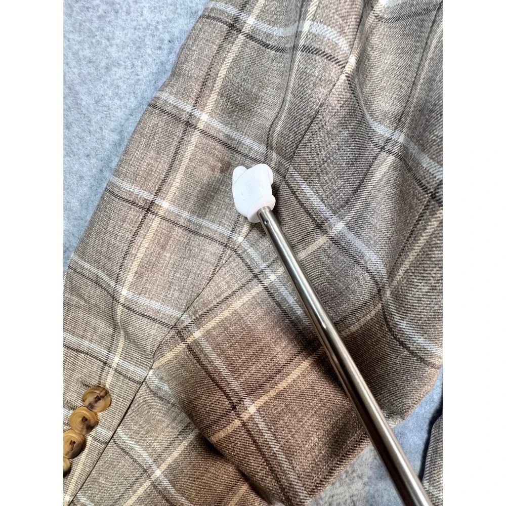 Vintage Made in USA Plaid Sport Coat Brown Tan Windowpane Blazer Men 2 Button